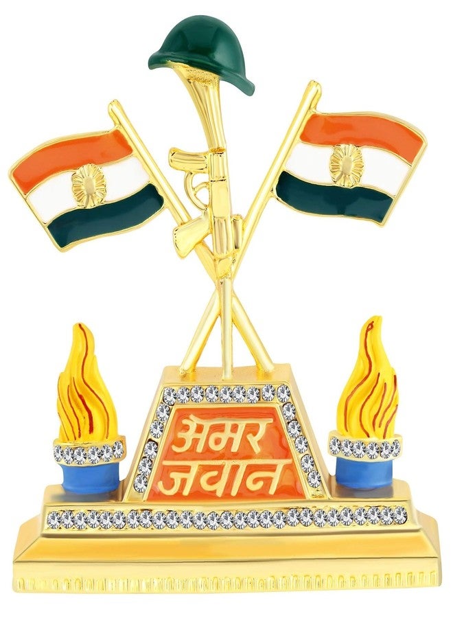 GCT Tricolor Indian Flag Showpiece Tiranga Amar Jawan Soldier (G-54) Color Metal Showpiece for Car Dashboard Home Décor Office Table Showpiece - Image 1